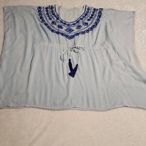 Saltylemon Womens One Size Fits All Light Blue With Embroidery Beach Cover Up Dr